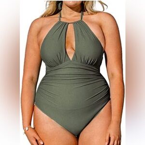 Women One Piece Swimsuit Tummy Control Bathing Suit Swimwear Olive Plus Size 2X